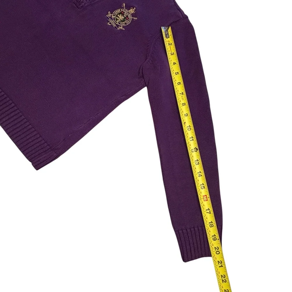 Lauren Ralph Lauren Women's 1/4 Zip‎ Sweater Purple Crest Large Petite Preppy